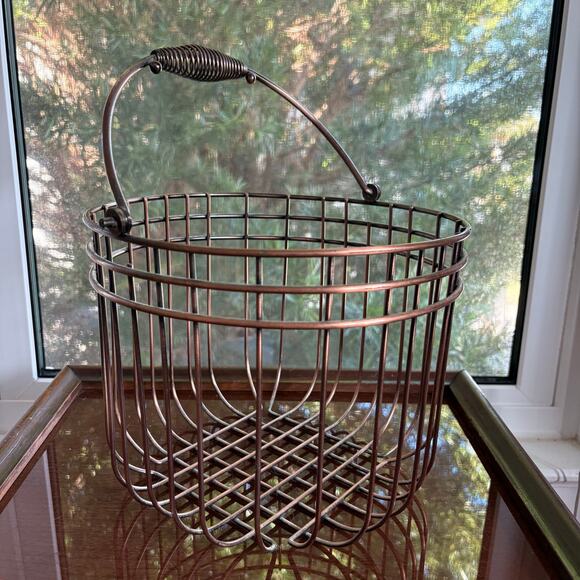 Vintage Other - Vintage Wire Egg Basket with Swing Handle Rustic Farmhouse Decor